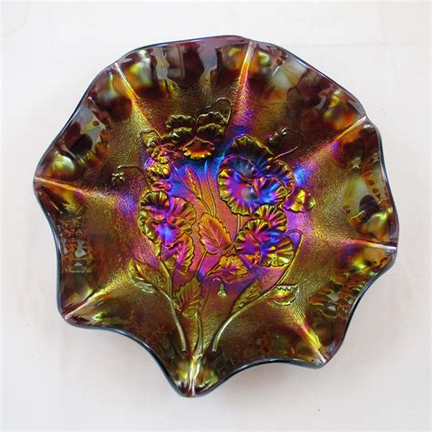 Antique Imperial Purple Pansy Carnival Glass Bowl Carnival Glass