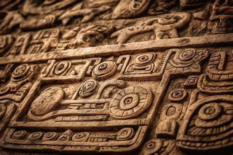 Ancient Mayan Hieroglyphics In Stone Generative Ai Stock Illustration