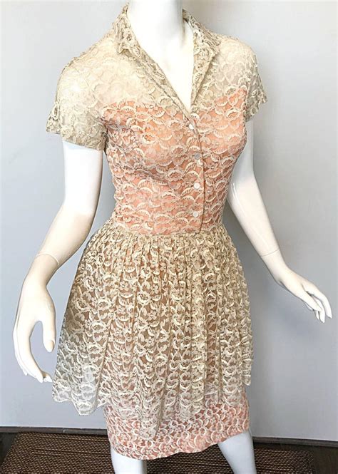 Demi Couture 1950s Neusteters Ivory Pink Silk French Lace Vintage