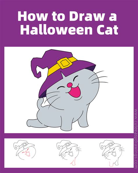 How To Draw A Halloween Cat Step By Step Cute Easy Drawings