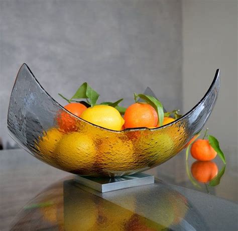 Modern Minimalist Fused Glass Fruit Bowl Centerpiece Salad Bowl Mininalist Glass Bowl Grey