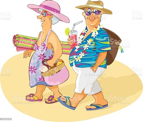 Sweet Senior Couple Having A Beach Vacation Stock Vector Art And More