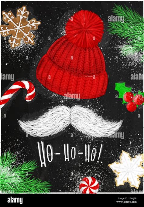 Christmas Poster With Hat Mustache Candy Cookie Christmas Tree