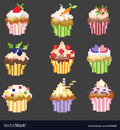 Pixel Art Cupcakes Royalty Free Vector Image Vectorstock