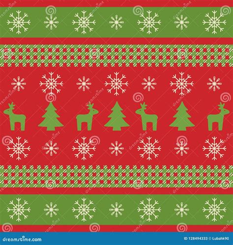 Christmas Texture With Reindeers Xmas Trees And Snowflakes Bright