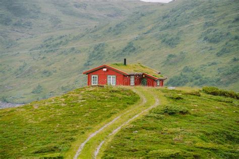 Hut Wooden Mountain Huts In Mountain Pass Norway Norwegian Landscape