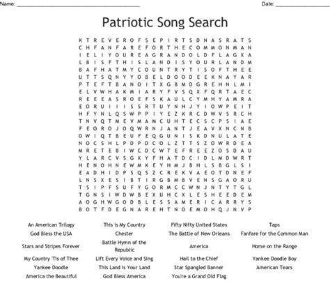 Patriotic Song Search Word Search Wordmint Word Search Printable
