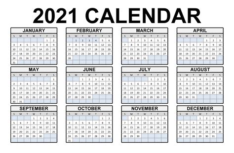 Free Printable Calendar 2021 In Pdf Word Excel Template