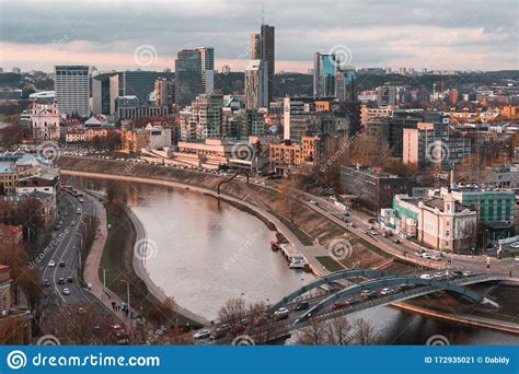 Vilnius City Downtown Elevated View Editorial Photo Image Of Panorama