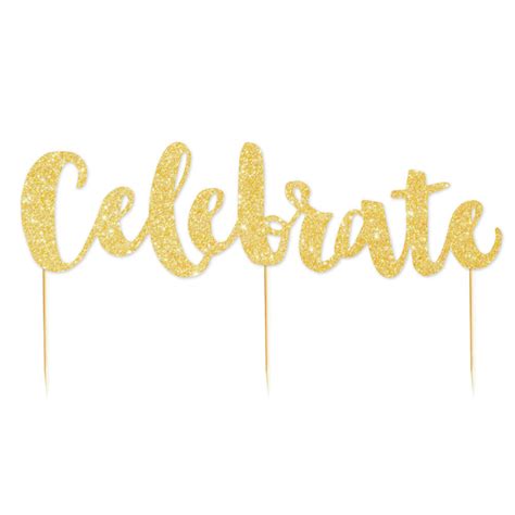 Lets Party With Balloons Celebrate Gold Glitter Cake Topper