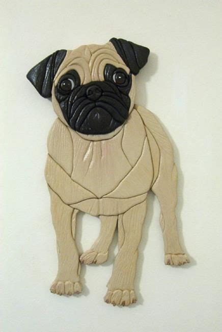 Rosey Pug Pup Original Painted Intarsia Art By Gina Stern From