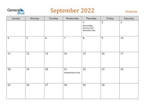 2022 Colored Monthly Calendar September 2022 Calendar Images And