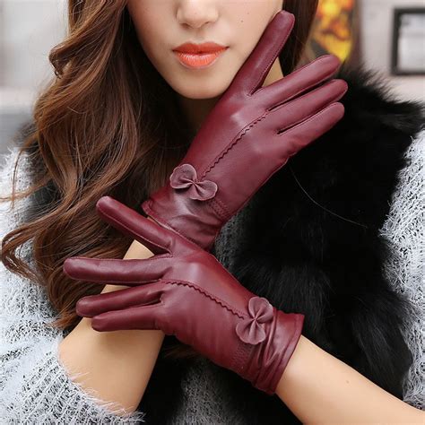 Real Genuine Leather Gloves Women Luxury Warm Sheep Skin Winter Girls