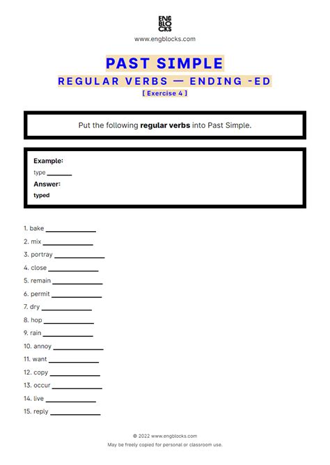 Ending Ed In The Past Simple Exercise 4 Worksheet English Grammar