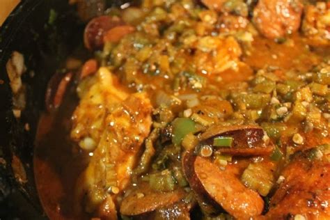 Smothered Chicken And Shrimp With Sausage And Okra Creole Contessa