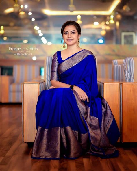 Anusree Nair Aces The Traditional Look In A Royal Blue Pattu Saree