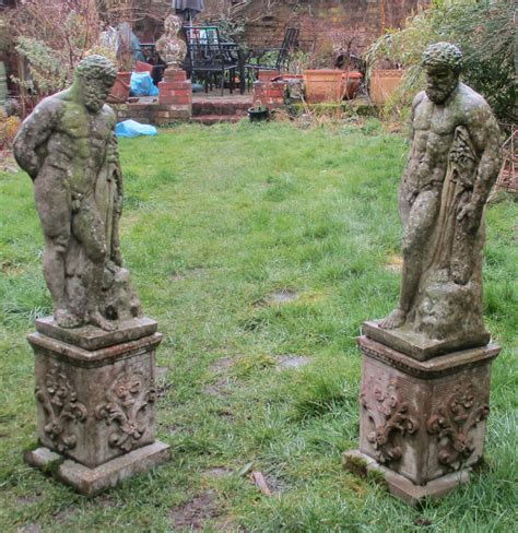 C1920 Stone Garden Statues On Plinths Hercules 531741