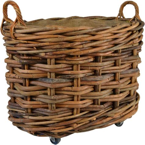 Wovenhill Bamboo Rattan Oval Extra Large Storage Log Basket With Wheels