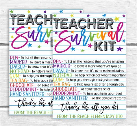 Teacher Survival Kit Gift Tag Welcome Back Gift For School Etsy