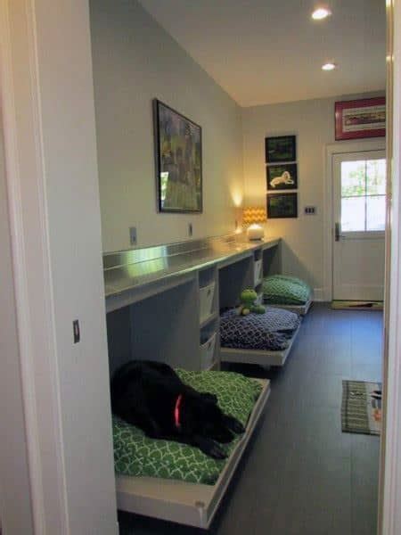 Make sure you continue to follow the feeding recommendations on dog food bags and labels and simply move your pet's food and water bowl to the garage. Top 60 Best Dog Room Ideas - Canine Space Designs