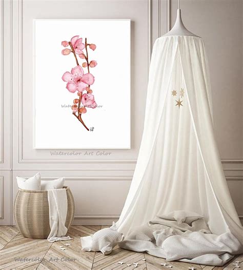 Cherry Blossom Watercolor Art Print Wall Painting Watercolor Etsy