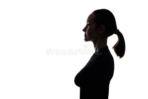 Black And White Silhouette Portrait Of Woman In Half Face Stock Photo