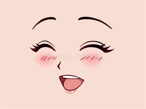 Happy Anime Face Manga Style Closed Eyes Little Nose And Kawaii Mouth