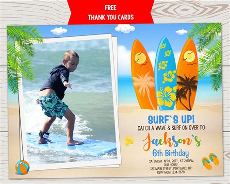 Photo Surfing Invitation Beach Birthday Invitation Surfs Up Etsy In