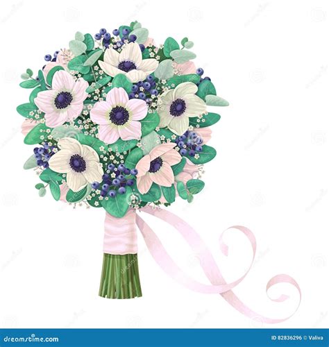 Romantic Bridal Bouquet With Ribbon Stock Vector Illustration Of