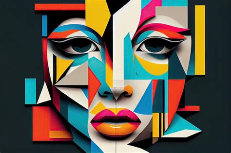 Premium Ai Image Abstract Face Collage With Bold Colors And Geometric
