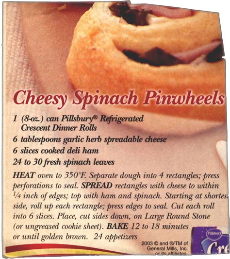 Memeres Favorite Recipes Cheesy Spinach Pinwheels