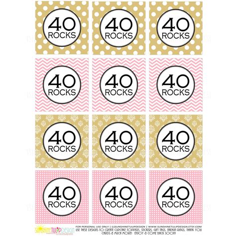 Printable 40th Birthday 40 Rocks Cupcake Toppers And Party Favor Tags