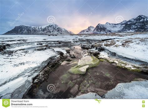 Skagsanden Beach In The Winter On The Lofoten Islands Stock Photo