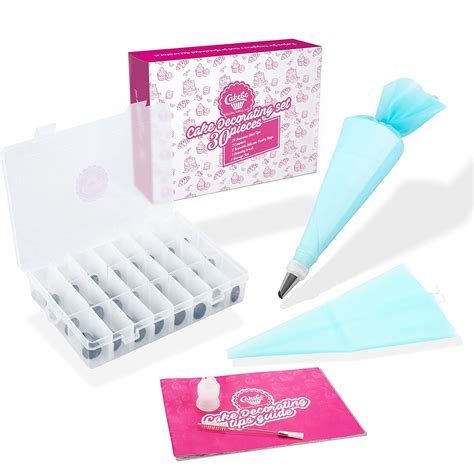 Cake Decorating Kit Includes Nozzle, Tips, Reusable Pastry Bags, Couplers and Cleaning Brush ...
