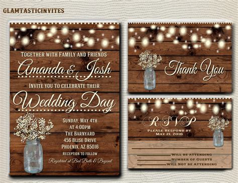 Rustic Wedding Invitation Printable Country By Glamtasticinvites