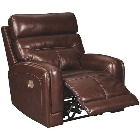 Ashley Furniture Sessom Leather Power Recliner In Walnut