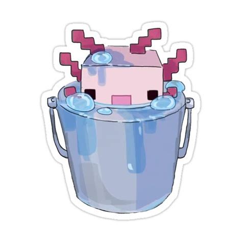 Cute Axolotl Bucket Minecraft Concept Art Sticker By Panda Monium