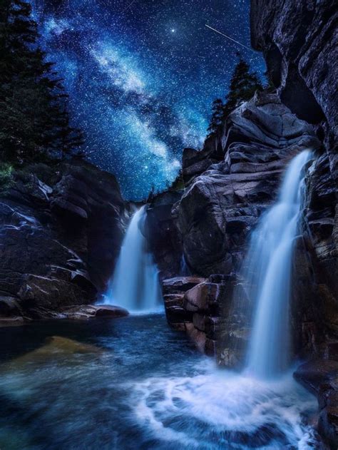Starry Night Waterfalls Source Beautiful Nature Nature