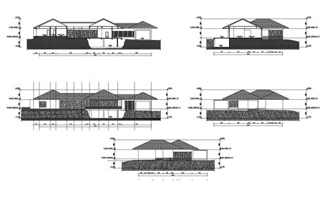 Autocad Drawing Of Residential Bungalow Elevations Cadbull Images And