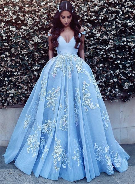 Ball Gown Off The Shoulder Sweep Train Prom Dresses With Appliques