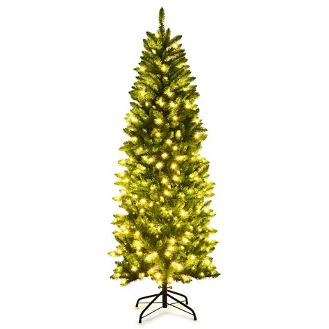 Buy Costway 6ft Pre Lit Artificial Pencil Christmas Tree Hinged Fir Pvc