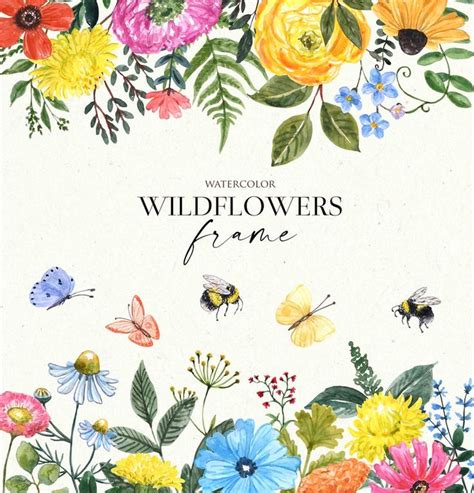 Wildflowers Frame Floral Border Clipart Watercolor Wild Etsy In 2021