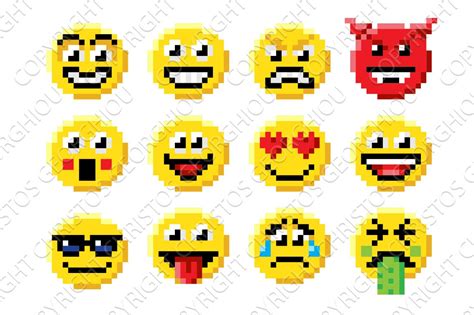 Pixel Art Emoji Emoticon Set Emoji Icons ~ Creative Market