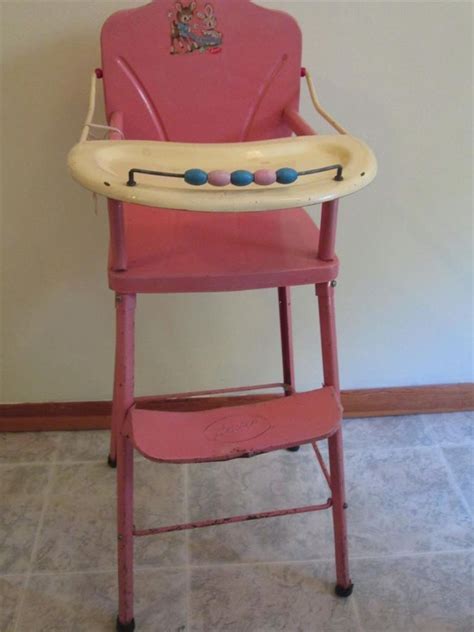 Easy to clean, robust plastic. VINTAGE AMSCO DOLL FURNITURE TIN HIGH CHAIR DOLL-E-HICHAIR ...