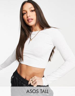 ASOS DESIGN Tall Fitted Crop T Shirt With Long Sleeve In White ASOS