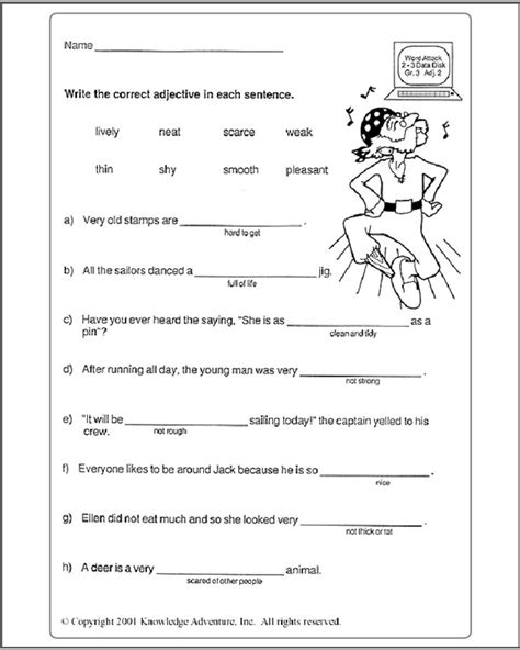 4th Grade Adjective Worksheet