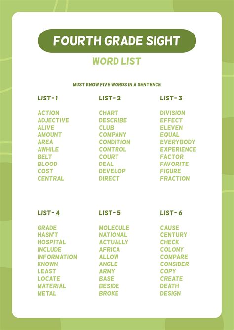 10 Best Fourth Grade Sight Words Printable Pdf For Free At Printablee