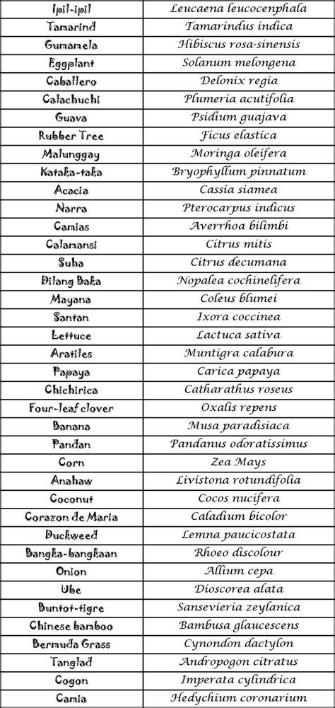 Common And Scientific Plant Names