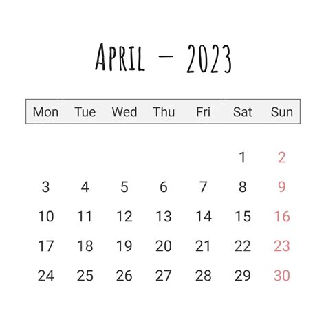 Calendário Simples De Abril De 2023 Png Abril De 2023 Calendário De