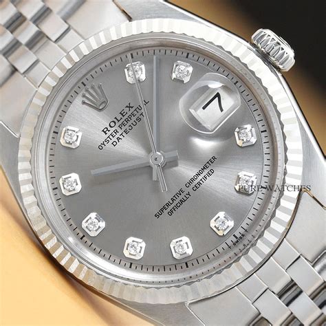 Genuine Rolex Mens Datejust Gray Diamond Dial Watch Woriginal Rolex